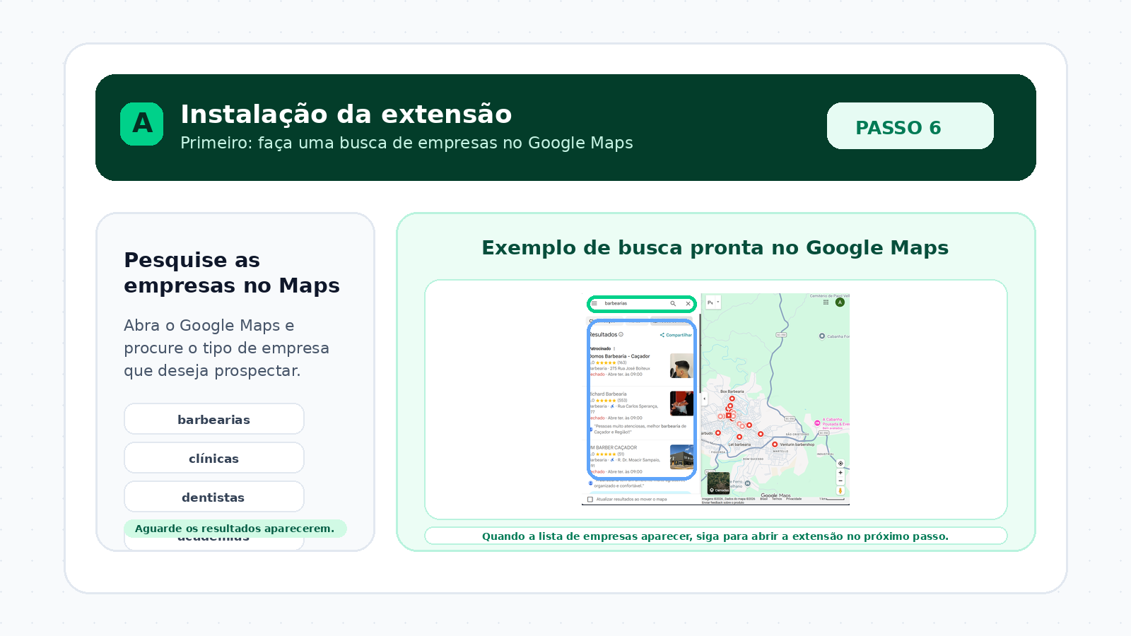 Print mostrando uma pesquisa de empresas aberta no Google Maps